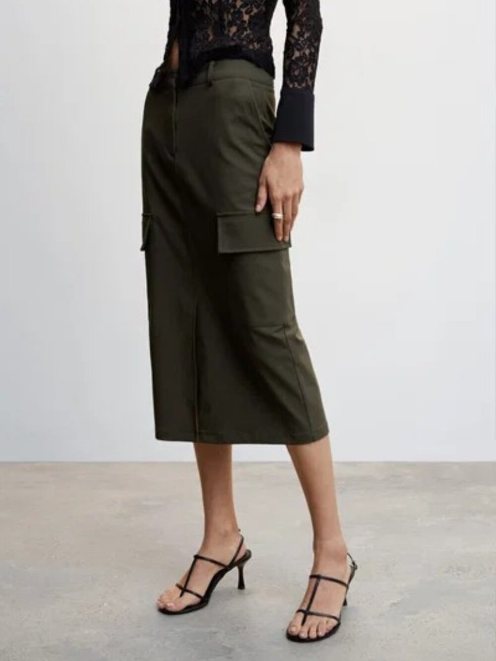 Mango Pencil Skirt with Pockets | Olive Green | Size 2